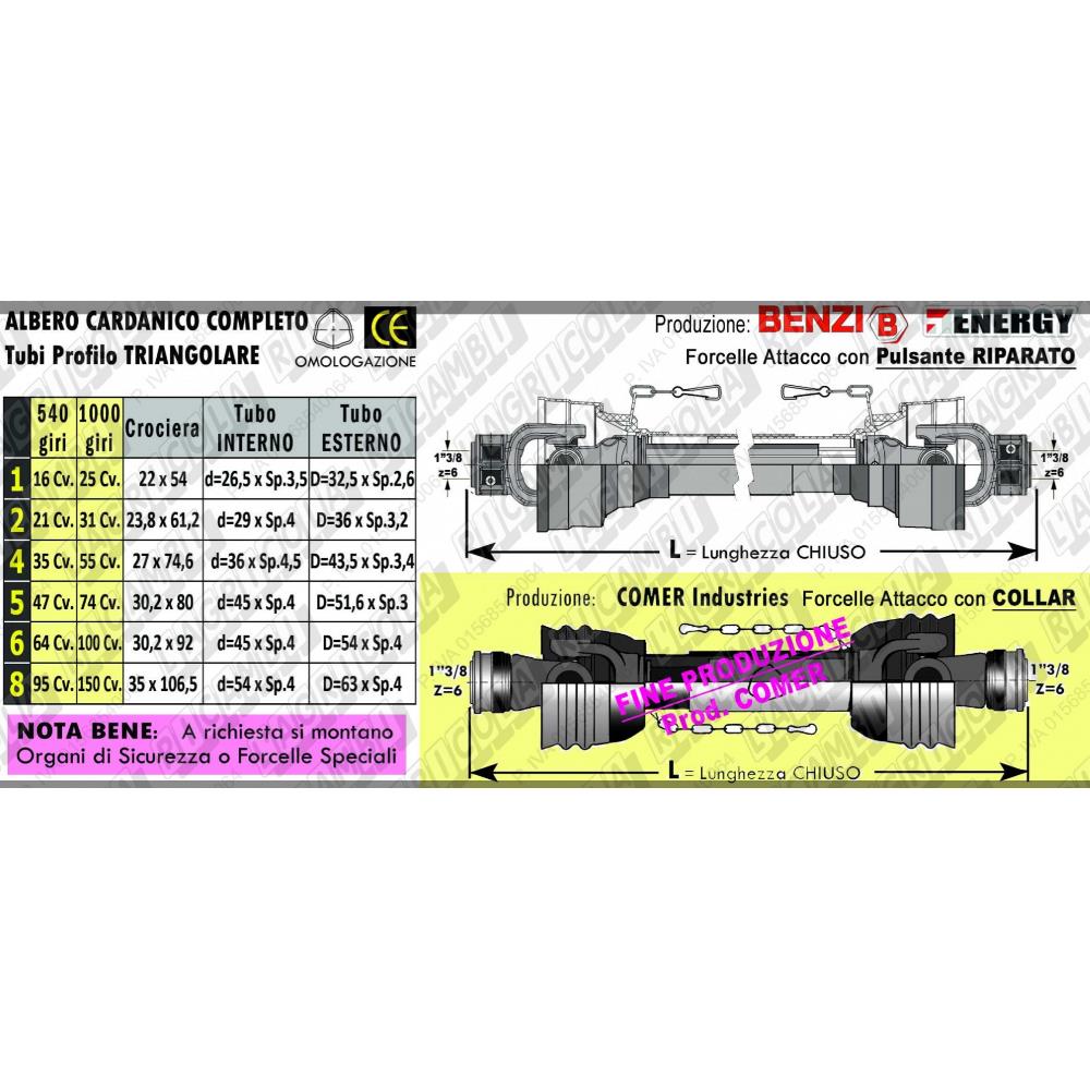Albero cardanico completo (Energy B 06) L=800 L'Agricola Ricambi 