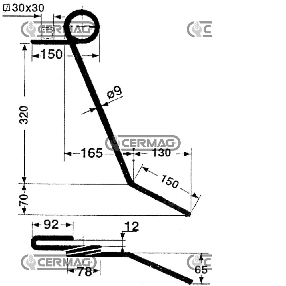 Dente posteriore per seminatrice 