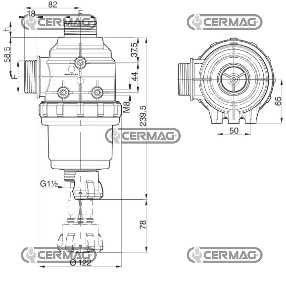 Filtro aspirazione con valvola Capacità filtrante 160 l/min