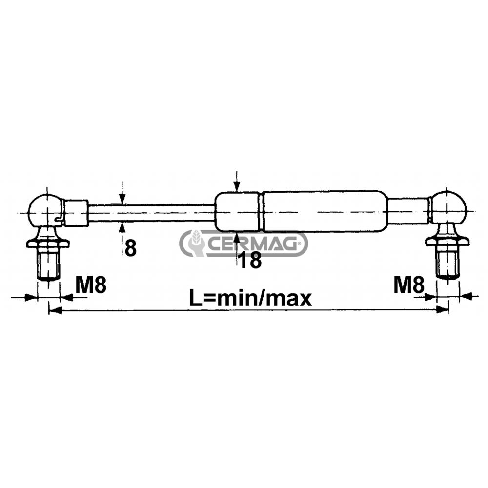 Molla a gas Forza 200 N Lunghezza min/max 165 -248 mm